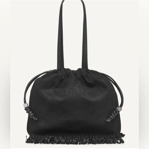 DKNY Black Suede Fringe Shoulder Bag